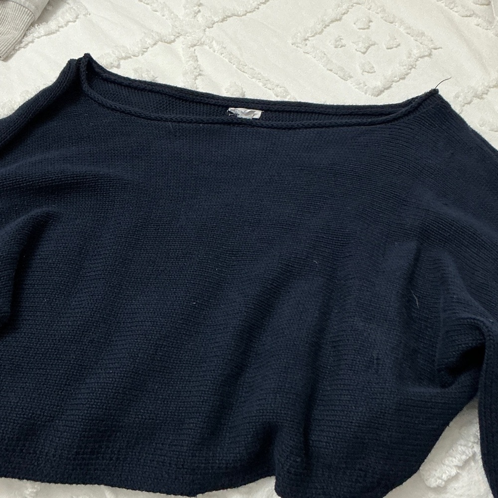 Garage Off-the-Shoulder Navy Sweater